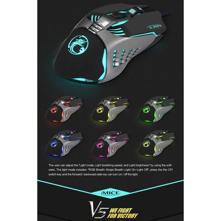Chuột chơi game quang có dây iMICE V5 USB 7 nút 4000 DPI đèn nền nhiều màu cho máy tính PC Laptop, V5 (Trắng)