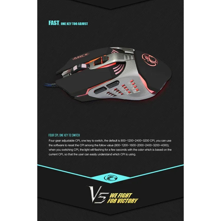 Chuột chơi game quang có dây iMICE V5 USB 7 nút 4000 DPI đèn nền nhiều màu cho máy tính PC Laptop, V5 (Trắng)
