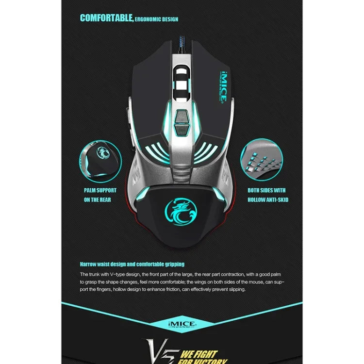 Chuột chơi game quang có dây iMICE V5 USB 7 nút 4000 DPI đèn nền nhiều màu cho máy tính PC Laptop, V5 (Trắng)