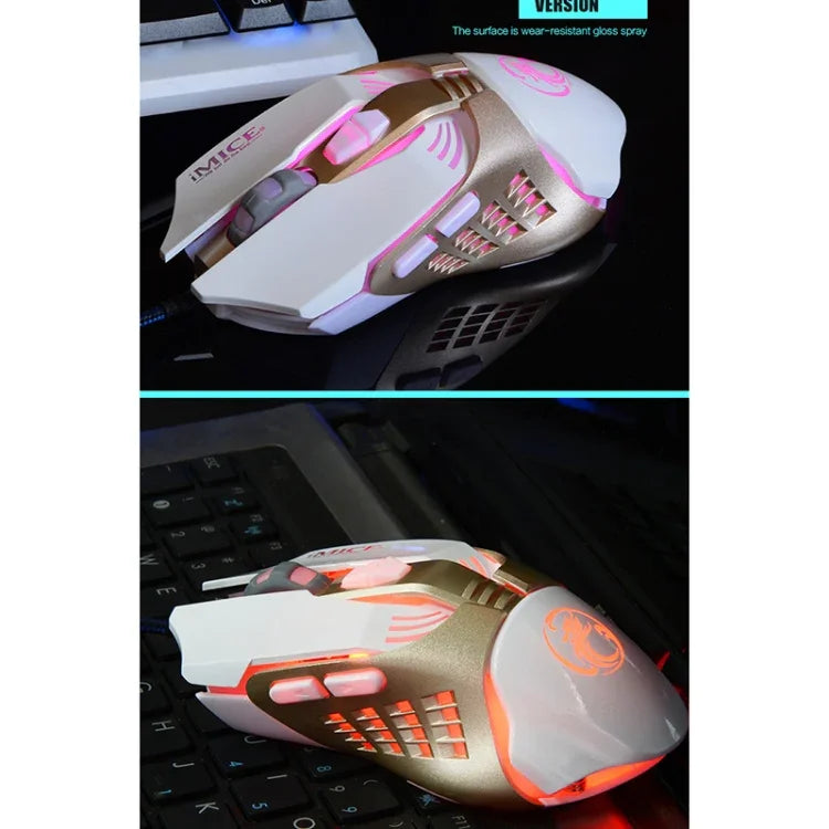 Chuột chơi game quang có dây iMICE V5 USB 7 nút 4000 DPI đèn nền nhiều màu cho máy tính PC Laptop, V5 (Trắng)