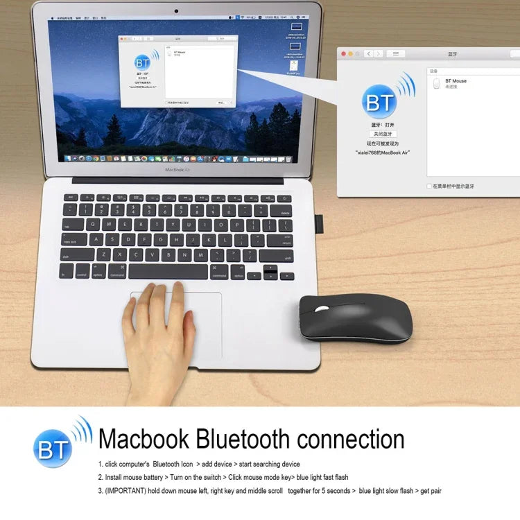 Chuột quang không dây điều chỉnh 4 phím 1600 DPI HXSJ T23 Bluetooth 5.0 + Bluetooth 3.0 + 2.4GHz ba chế độ, thiết kế công thái học, T23 màu đen