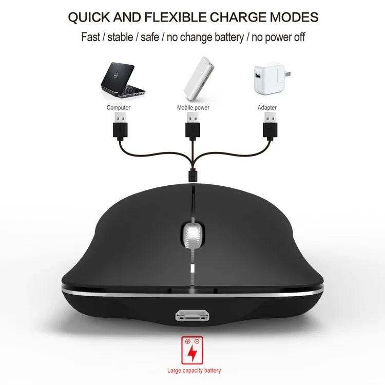 Chuột quang không dây điều chỉnh 4 phím 1600 DPI HXSJ T23 Bluetooth 5.0 + Bluetooth 3.0 + 2.4GHz ba chế độ, thiết kế công thái học, T23 màu đen