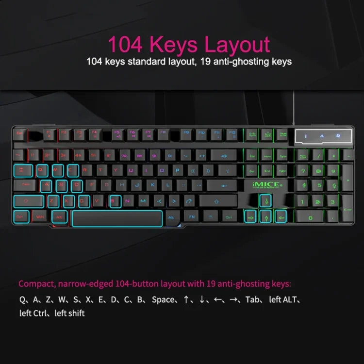 Bàn phím chơi game có dây iMICE AK-600 USB với ký tự phím nổi phát sáng, đèn nền phát sáng (Màu đen)
