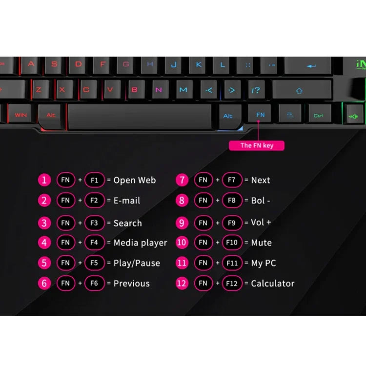 Bàn phím chơi game có dây iMICE AK-600 USB với ký tự phím nổi phát sáng, đèn nền phát sáng (Màu đen)