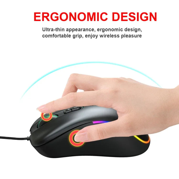 Chuột chơi game có dây HXSJ J900 với 6 phím và đèn RGB lập trình được (Màu trắng), J900 (Màu đen), J900 (Màu trắng)