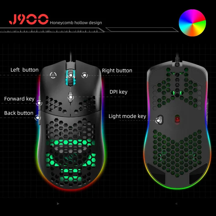 Chuột chơi game có dây HXSJ J900 với 6 phím và đèn RGB lập trình được (Màu trắng), J900 (Màu đen), J900 (Màu trắng)