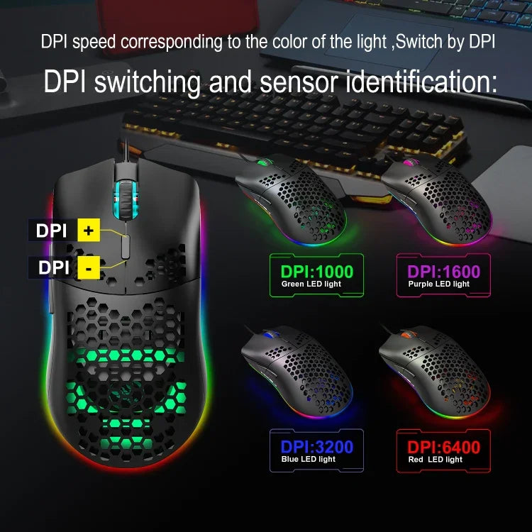 Chuột chơi game có dây HXSJ J900 với 6 phím và đèn RGB lập trình được (Màu trắng), J900 (Màu đen), J900 (Màu trắng)