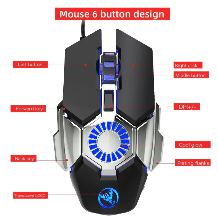 Chuột chơi game có dây HXSJ J700 có đèn màu lập trình thể thao điện tử, J700