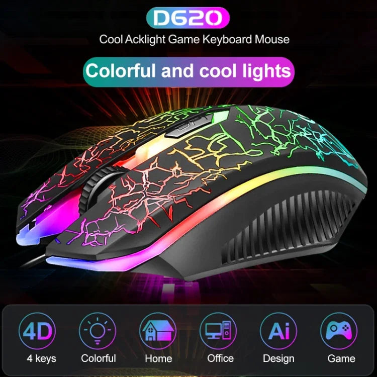 Bộ bàn phím và chuột chơi game có dây SHIPADOO D620 104 phím RGB đèn nền màu vỡ cho laptop, PC