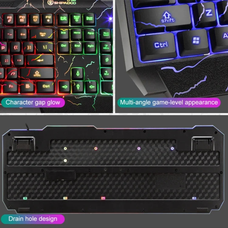 Bộ bàn phím và chuột chơi game có dây SHIPADOO D620 104 phím RGB đèn nền màu vỡ cho laptop, PC