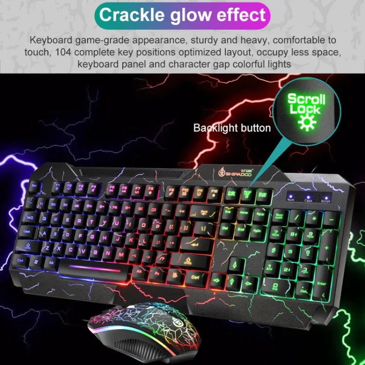 Bộ bàn phím và chuột chơi game có dây SHIPADOO D620 104 phím RGB đèn nền màu vỡ cho laptop, PC