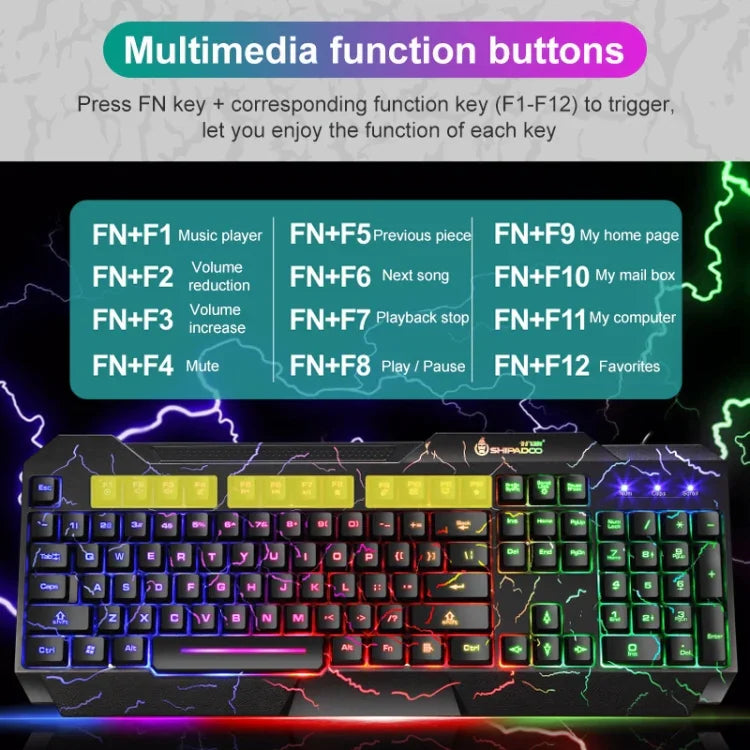 Bộ bàn phím và chuột chơi game có dây SHIPADOO D620 104 phím RGB đèn nền màu vỡ cho laptop, PC