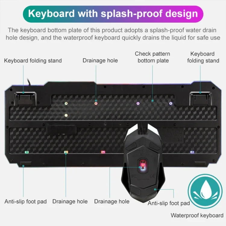 Bộ bàn phím và chuột chơi game có dây SHIPADOO D620 104 phím RGB đèn nền màu vỡ cho laptop, PC