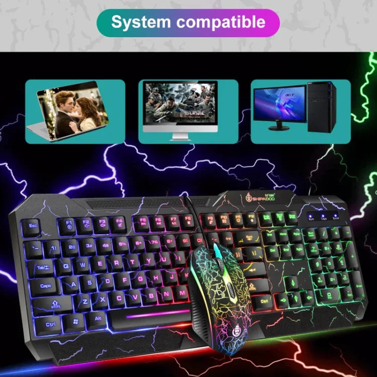 Bộ bàn phím và chuột chơi game có dây SHIPADOO D620 104 phím RGB đèn nền màu vỡ cho laptop, PC