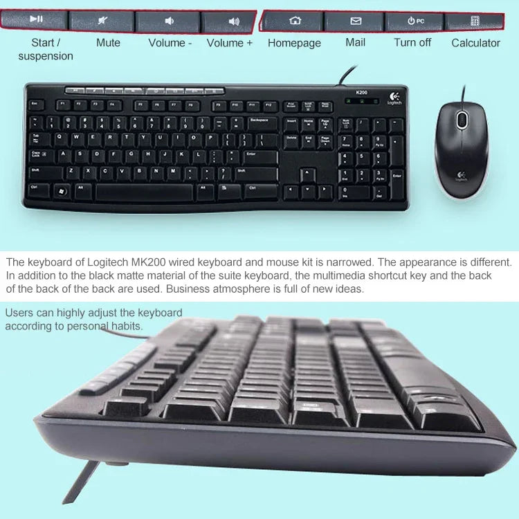 Bộ bàn phím và chuột có dây Logitech MK200