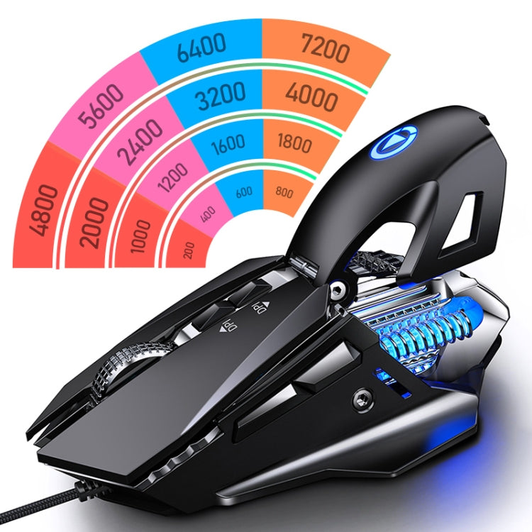 Chuột cơ kim loại có dây YINDIAO G10 7200DPI 7 chế độ điều chỉnh 7 phím đèn RGB, kiểu: Phiên bản âm thanh