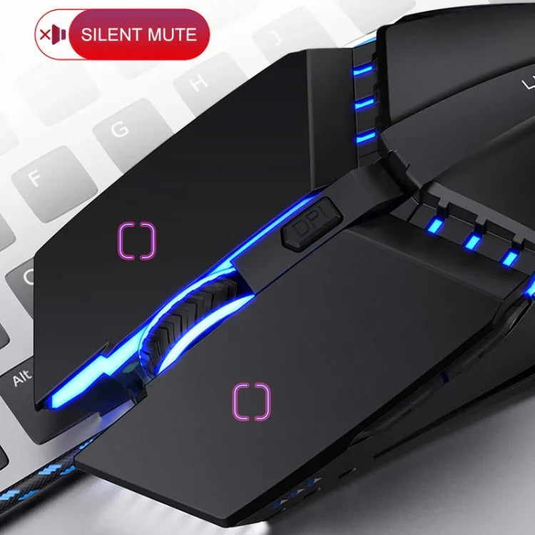 Chuột cơ có dây YINDIAO 6 phím, USB, im lặng cho chơi game và văn phòng, màu đen