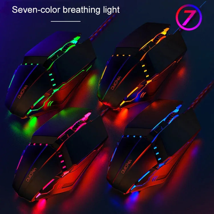 Chuột cơ có dây YINDIAO 6 phím, USB, im lặng cho chơi game và văn phòng, màu đen
