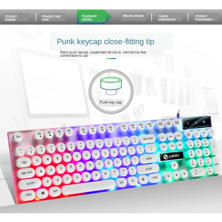 Bộ bàn phím chuột có dây TX300 cảm giác cơ, đèn nền phong cách punk