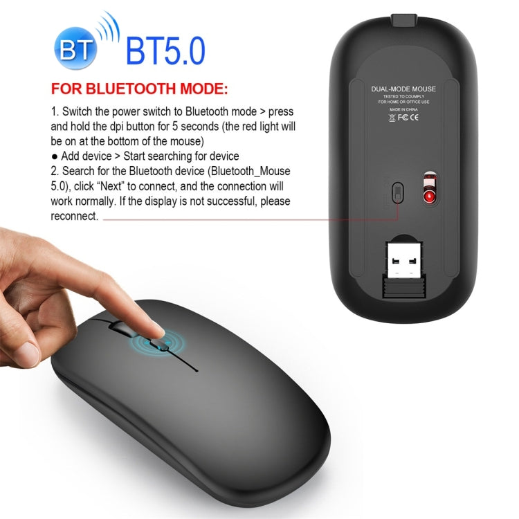 Chuột không dây Bluetooth sạc lại HXSJ M90 2.4GHz siêu mỏng, im lặng, chế độ kép cho laptop