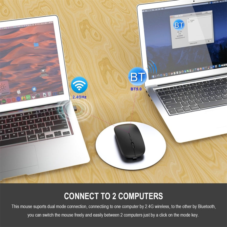 Chuột không dây Bluetooth sạc lại HXSJ M90 2.4GHz siêu mỏng, im lặng, chế độ kép cho laptop