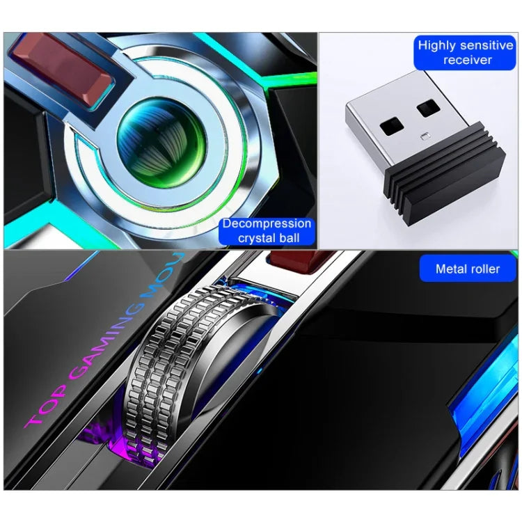 Chuột chơi game không dây sạc lại YINDIAO A5 2.4GHz 1600DPI, 3 chế độ điều chỉnh, đèn RGB, im lặng