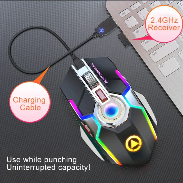 Chuột chơi game không dây sạc lại YINDIAO A5 2.4GHz 1600DPI, 3 chế độ điều chỉnh, đèn RGB, im lặng