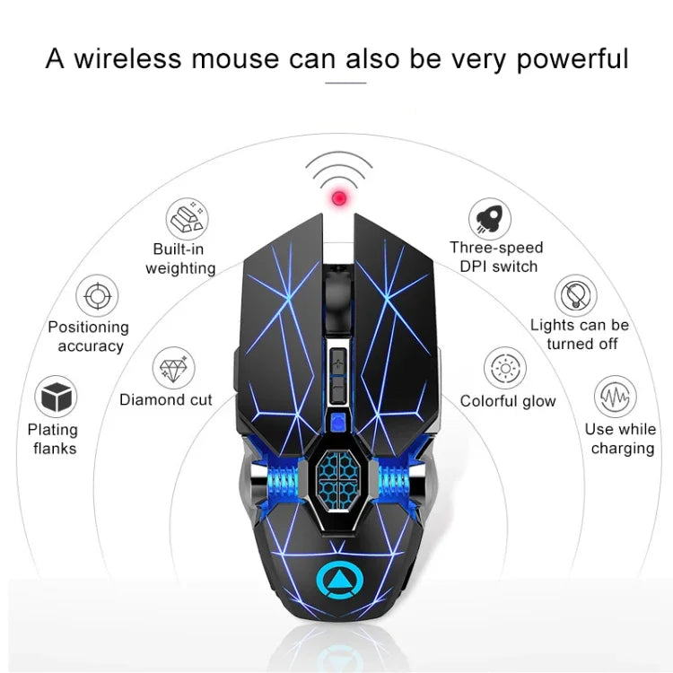 Chuột chơi game không dây sạc lại YINDIAO A7 2.4GHz 1600DPI, 3 chế độ điều chỉnh, 7 phím, đèn RGB, im lặng