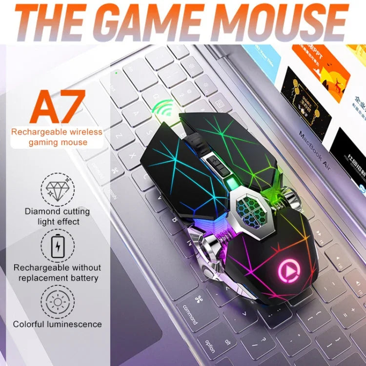 Chuột chơi game không dây sạc lại YINDIAO A7 2.4GHz 1600DPI, 3 chế độ điều chỉnh, 7 phím, đèn RGB, im lặng