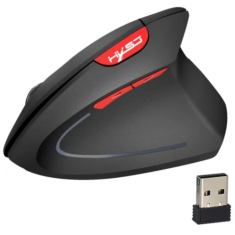 Chuột dọc không dây công thái học HXSJ T24 2.4G 2400 DPI với 6 nút và đầu thu USB, màu đen và xám