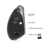 Chuột dọc không dây công thái học HXSJ T24 2.4G 2400 DPI với 6 nút và đầu thu USB, màu đen và xám