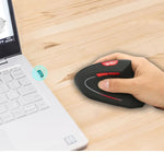 Chuột dọc không dây công thái học HXSJ T24 2.4G 2400 DPI với 6 nút và đầu thu USB, màu đen và xám