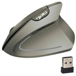 Chuột dọc không dây công thái học HXSJ T24 2.4G 2400 DPI với 6 nút và đầu thu USB, màu đen và xám