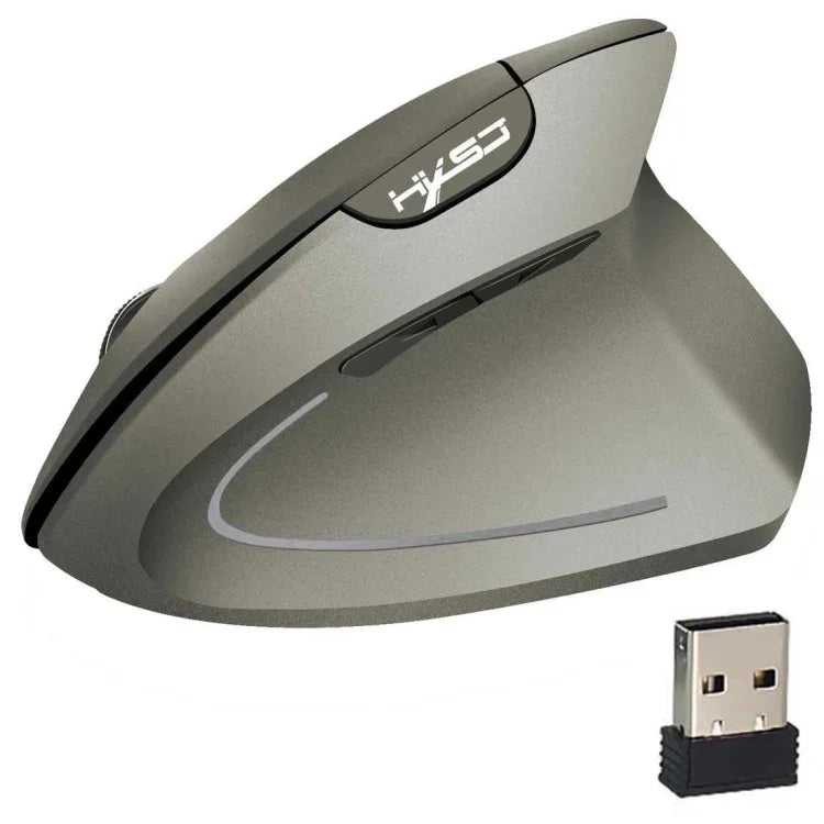Chuột dọc không dây công thái học HXSJ T24 2.4G 2400 DPI với 6 nút và đầu thu USB, màu đen và xám