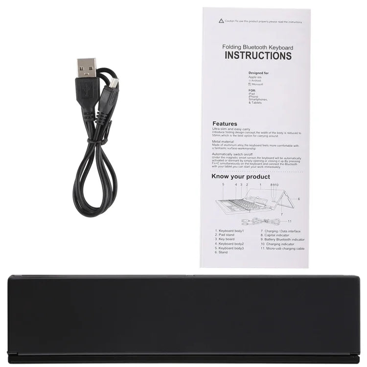 Bàn phím Bluetooth siêu mỏng gập được GK608 V3.0, Có giá đỡ tích hợp, Hỗ trợ hệ điều hành Android / iOS / Windows, GK608 (Đen), GK608 (Xám), GK608 (Vàng)