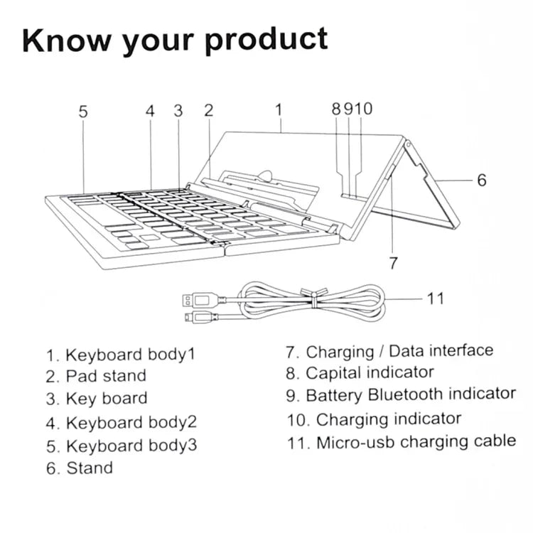 Bàn phím Bluetooth siêu mỏng gập được GK608 V3.0, Có giá đỡ tích hợp, Hỗ trợ hệ điều hành Android / iOS / Windows, GK608 (Đen), GK608 (Xám), GK608 (Vàng)