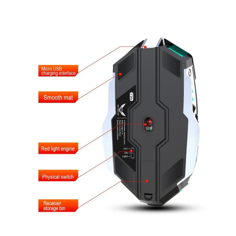 Chuột quang không dây ZERODATE T30 2.4GHz 2400DPI, đèn nền RGB điều chỉnh 3 tốc độ, màu trắng