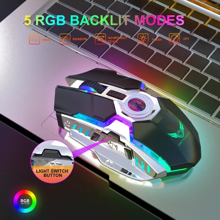 Chuột quang không dây ZERODATE T30 2.4GHz 2400DPI, đèn nền RGB điều chỉnh 3 tốc độ, màu trắng