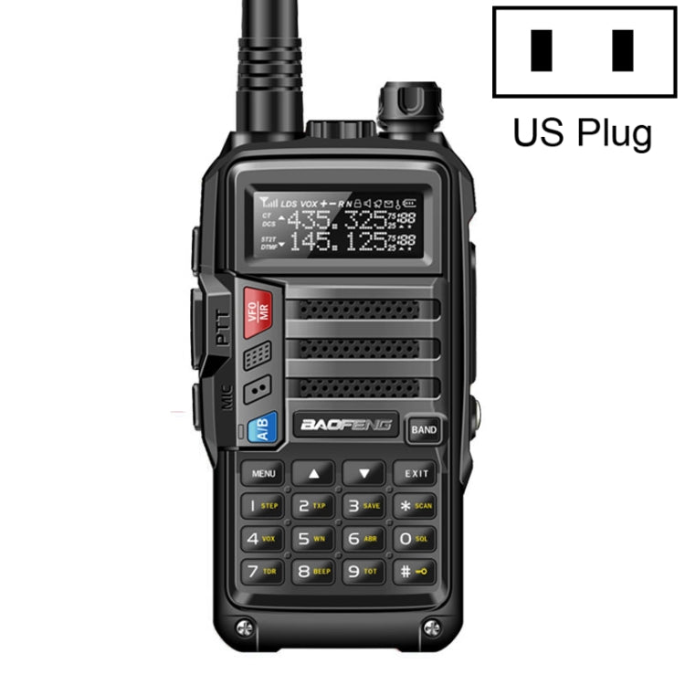 Bộ đàm cầm tay Baofeng BF-UV5R Plus S9 FM, phích cắm Mỹ, màu đen, đỏ, bạc