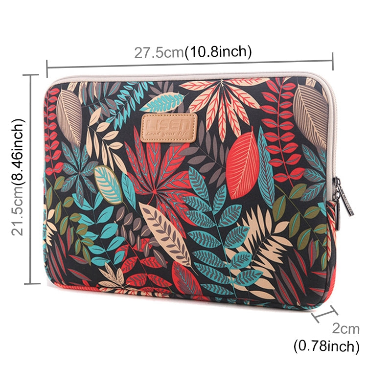 Túi đựng Lisen 9.8 inch họa tiết lá nhiều màu có khóa kéo, túi xách tay 9.8 inch