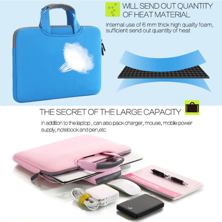Túi tay cầm thoáng khí di động 15.4 inch cho MacBook Air / Pro, Lenovo và các laptop khác, Kích thước: 38x27.5x3.5cm, 15.4 inch màu xám, 15.4 inch màu xanh lá, 15.4 inch màu hồng, 15.4 inch màu đen