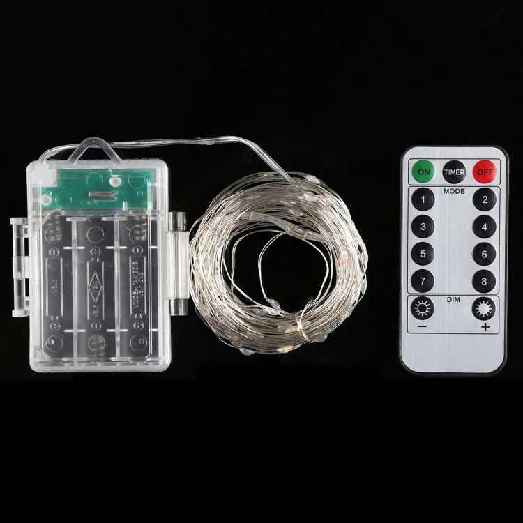 Đèn dây 50 bóng LED dùng 3 pin AA, đèn trang trí đèn tiên có điều khiển từ xa, DC 5V, ánh sáng nhiều màu/điều khiển từ xa, ánh sáng trắng/điều khiển từ xa, ánh sáng trắng ấm/điều khiển từ xa