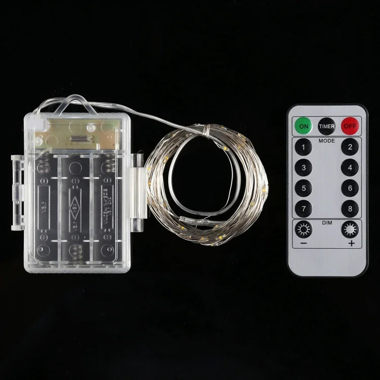 Đèn dây 50 bóng LED dùng 3 pin AA, đèn trang trí đèn tiên có điều khiển từ xa, DC 5V, ánh sáng nhiều màu/điều khiển từ xa, ánh sáng trắng/điều khiển từ xa, ánh sáng trắng ấm/điều khiển từ xa
