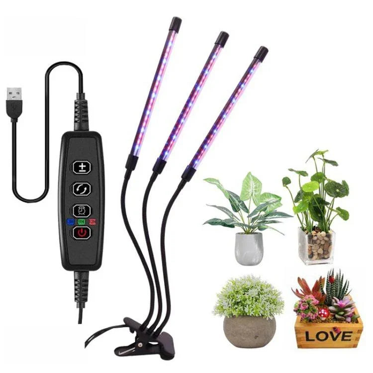 Đèn LED 30W ba đầu điều chỉnh phổ ánh sáng có hẹn giờ cho chiếu sáng cây trồng, cắm USB DC 5V, 30W