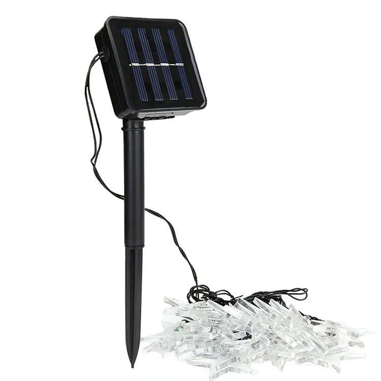 Dây đèn năng lượng mặt trời hình ngôi sao 20 bóng LED trang trí lễ hội Giáng Sinh ngoài trời cho vườn