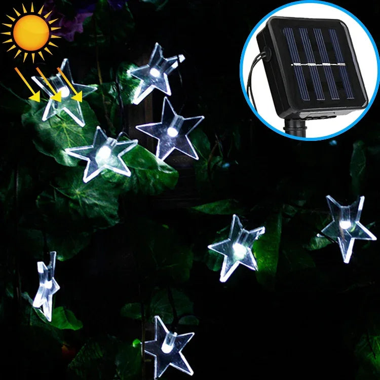 Dây đèn năng lượng mặt trời hình ngôi sao 20 bóng LED trang trí lễ hội Giáng Sinh ngoài trời cho vườn