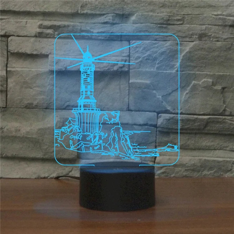 Đèn bàn LED 3D hình ngọn hải đăng nhiều màu, Phiên bản điều khiển từ xa 16 màu, Phiên bản điều khiển từ xa 16 màu