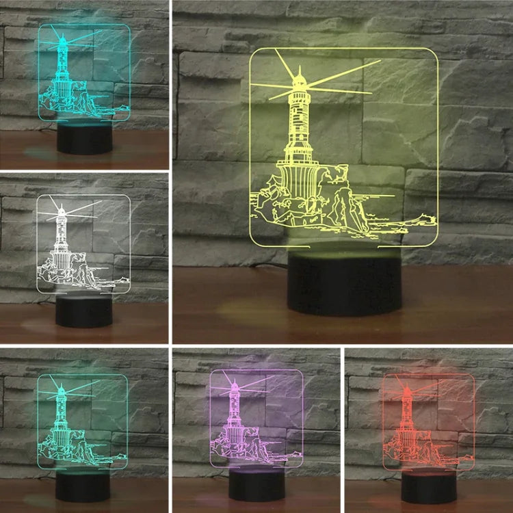 Lighthouse Shape 3D Colorful LED Vision Light Table Lamp, 16 Colors Remote Control Version, 16 Colors Remote Control Version
