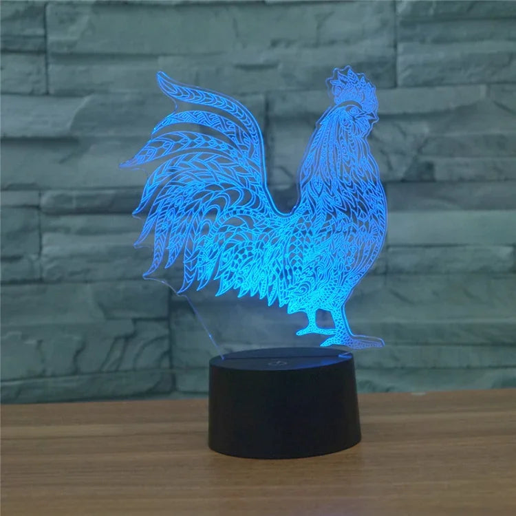 Đèn bàn LED 3D hình gà trống nhiều màu, Phiên bản điều khiển từ xa 16 màu, Phiên bản điều khiển từ xa 16 màu