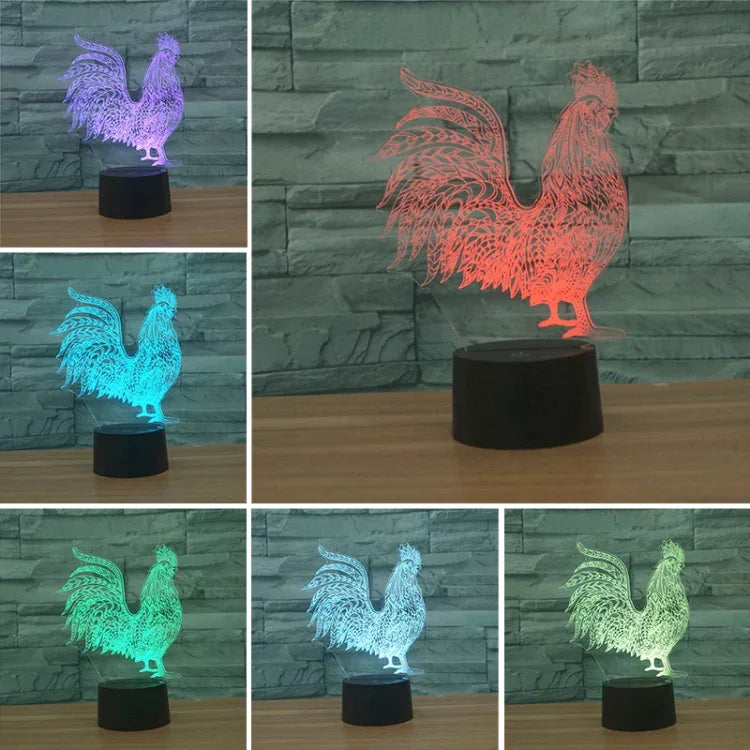 Đèn bàn LED 3D hình gà trống nhiều màu, Phiên bản điều khiển từ xa 16 màu, Phiên bản điều khiển từ xa 16 màu